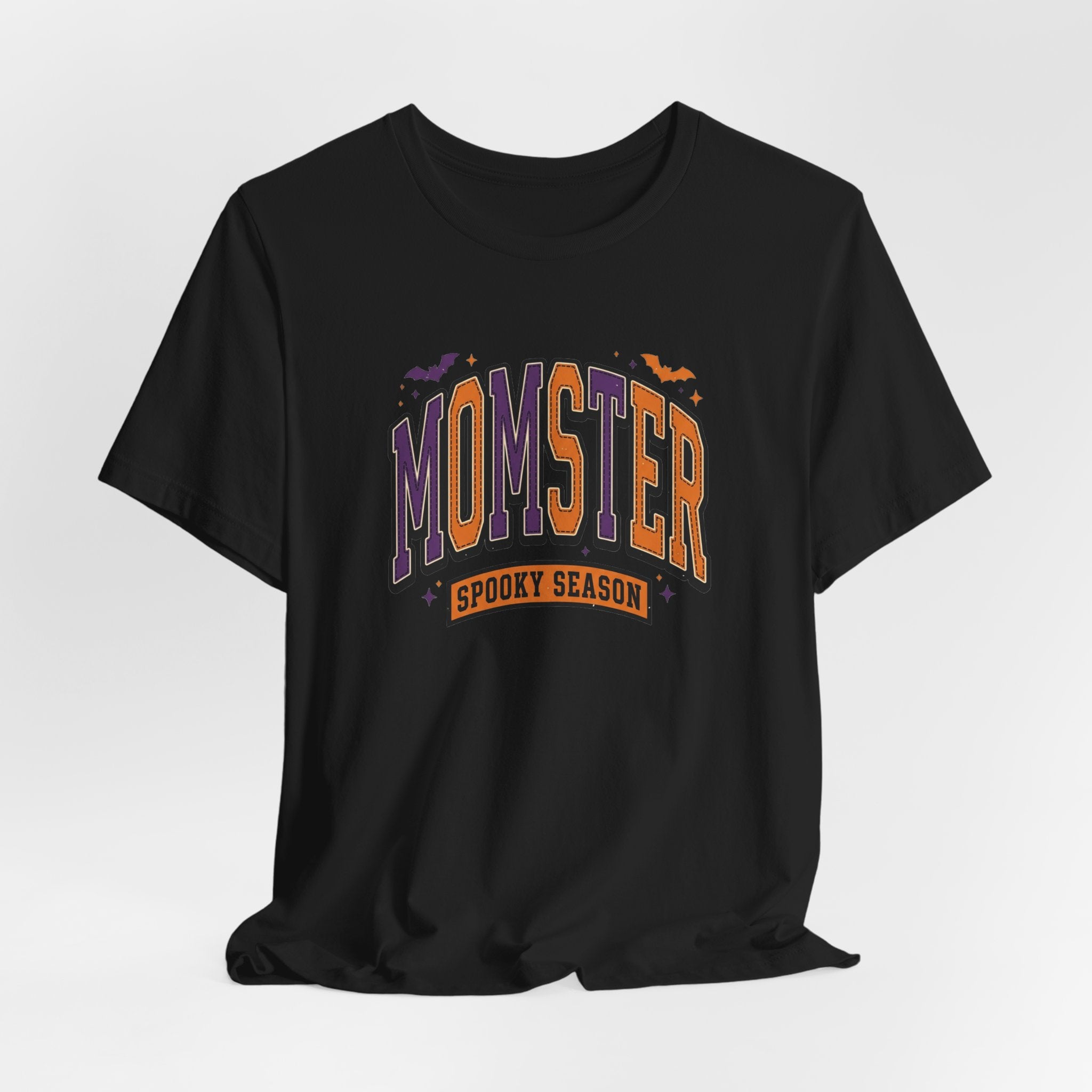 Momster Spooky Season Tee | Halloween Mom shirt, bats, purple & orange