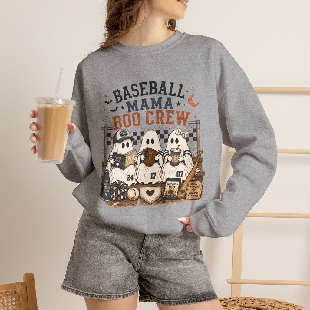 Baseball Mama Boo Crew Sweatshirt — Halloween Baseball Mom Pullover