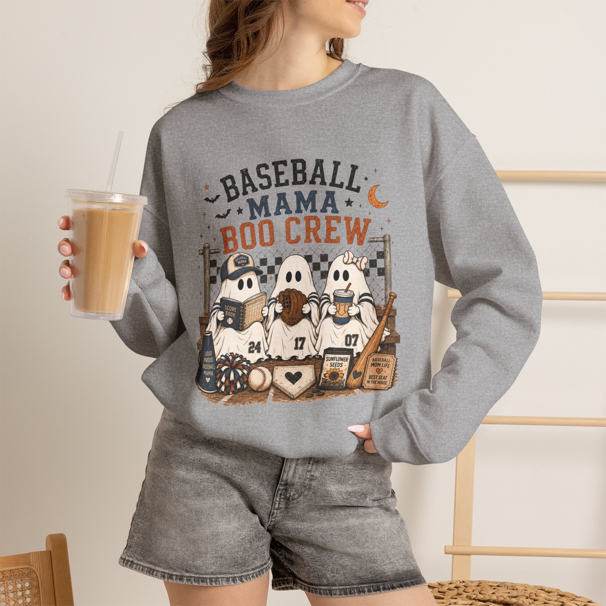 Baseball Mama Boo Crew Sweatshirt — Halloween Baseball Mom Pullover