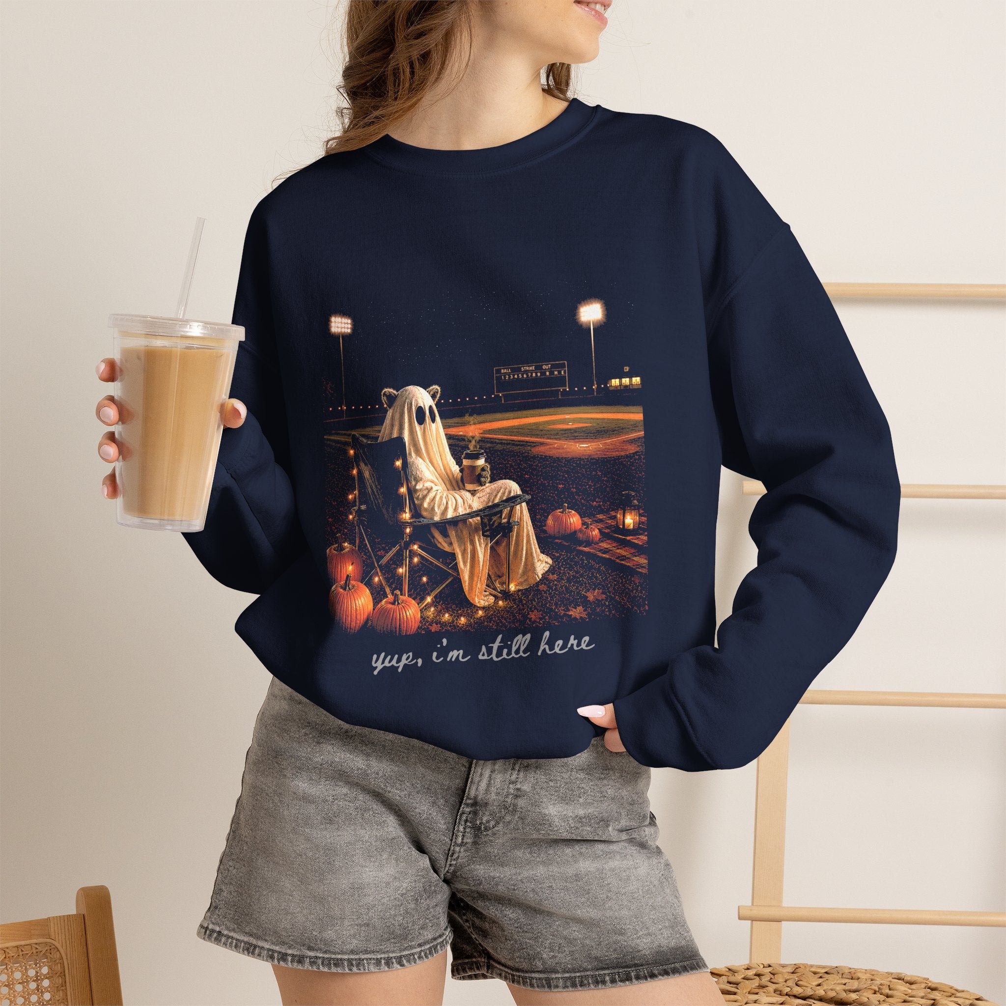 Halloween Ghost Recliner Sweatshirt - "Yeah, I’m Still Here" Cozy Crewneck