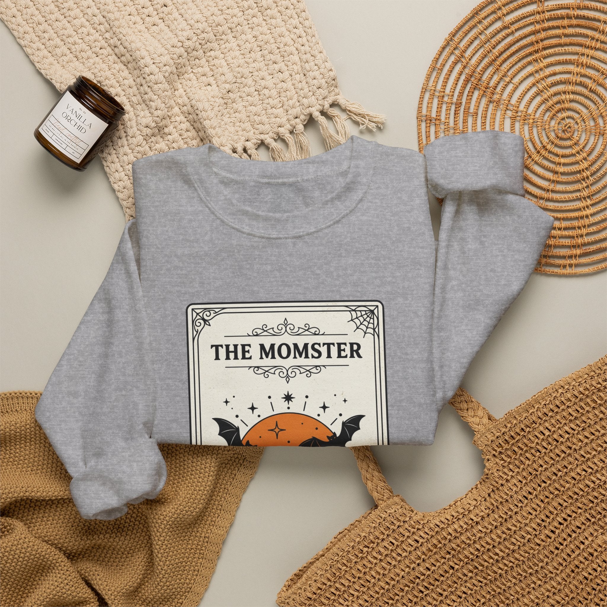 Momster Halloween Crewneck Sweatshirt | Bat Pumpkin Retro Spooky Graphic