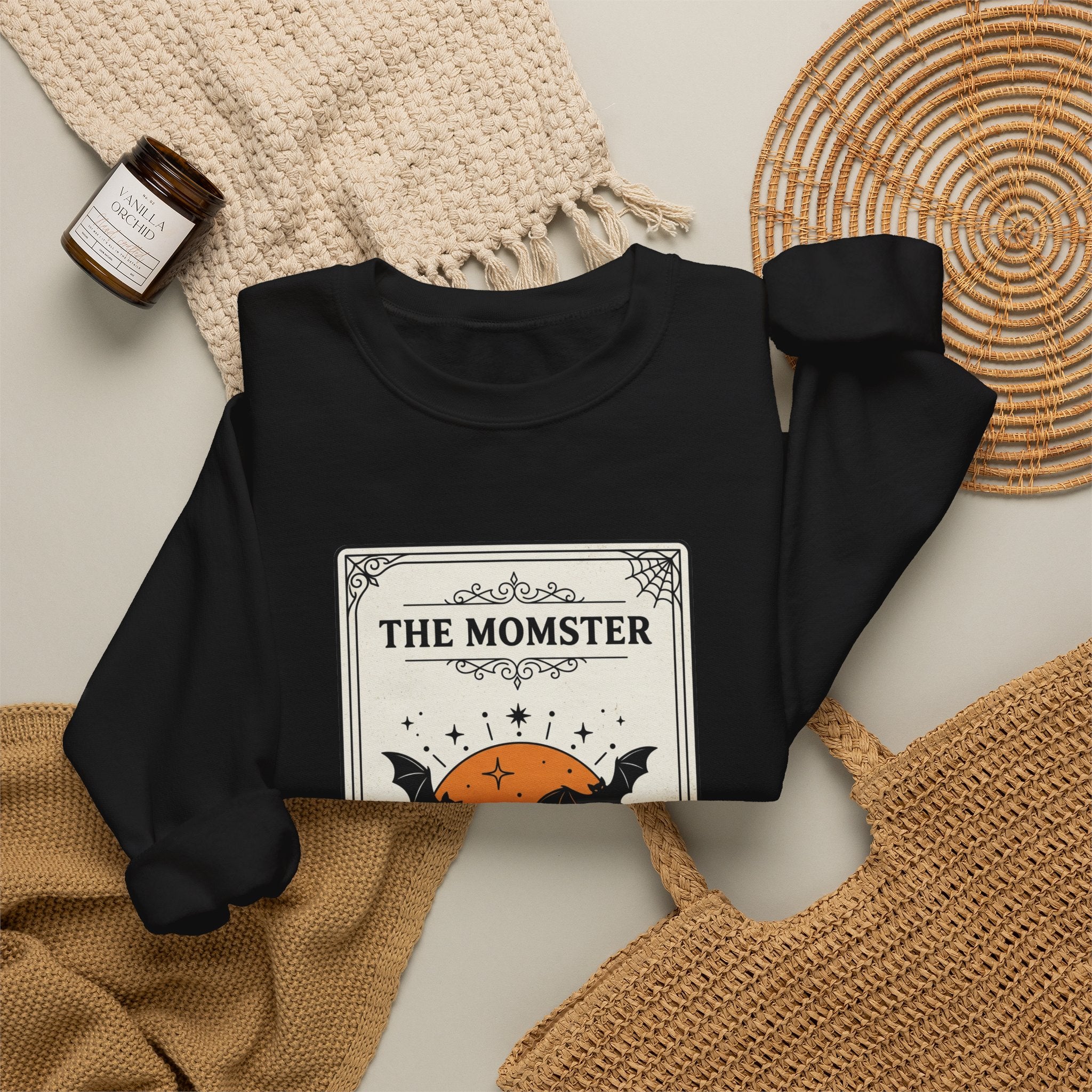 Momster Halloween Crewneck Sweatshirt | Bat Pumpkin Retro Spooky Graphic