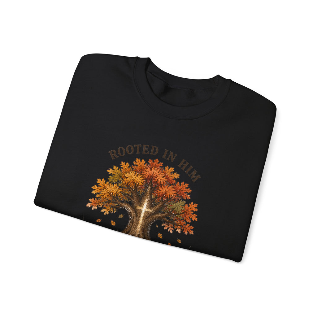 Rooted in Him Tree Sweatshirt | Christian Autumn, Fall Leaves