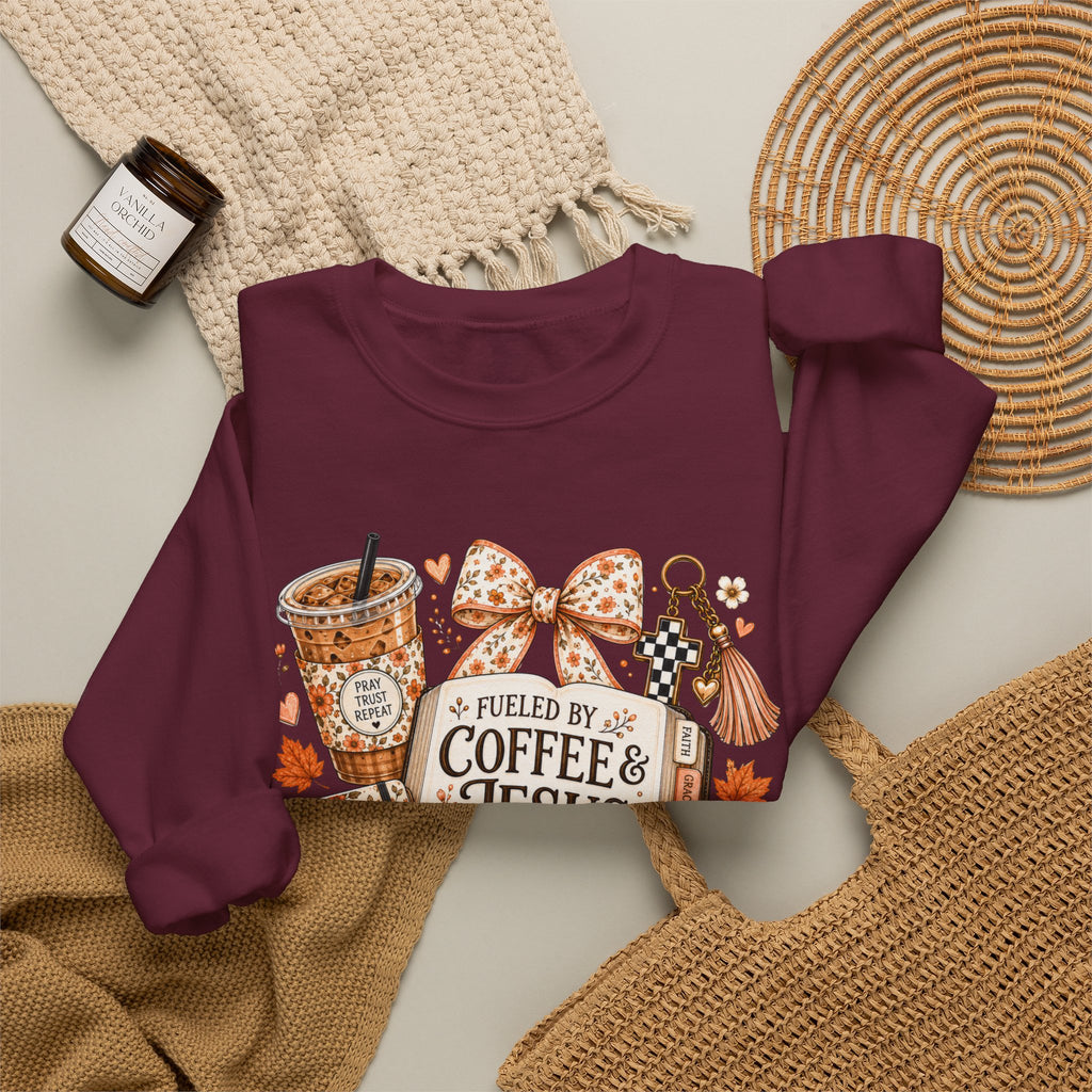 Christian Coffee Sweatshirt — "Fueled by Coffee & Jesus" Crewneck