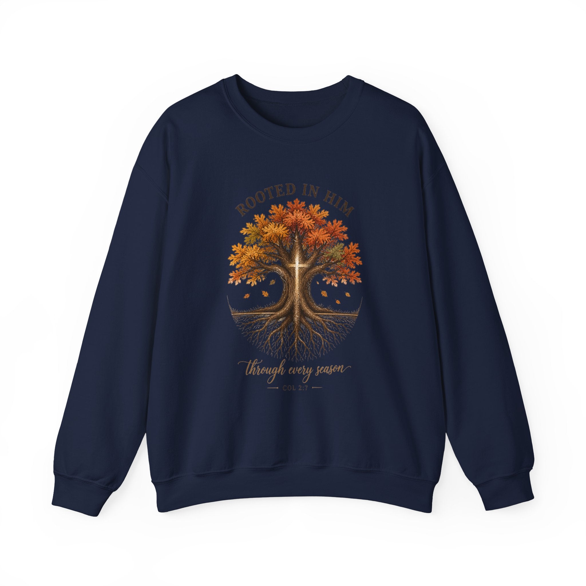 Rooted in Him Tree Sweatshirt | Christian Autumn, Fall Leaves