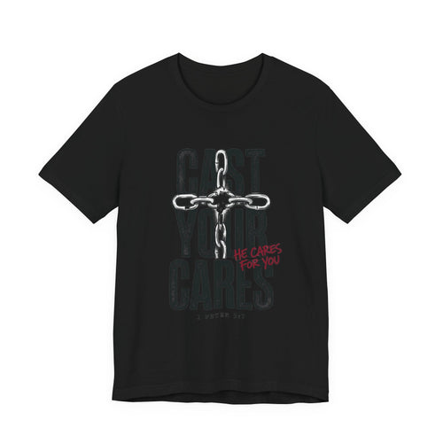 Cast Your Cares Tee | Christian streetwear, scripture cross graphic