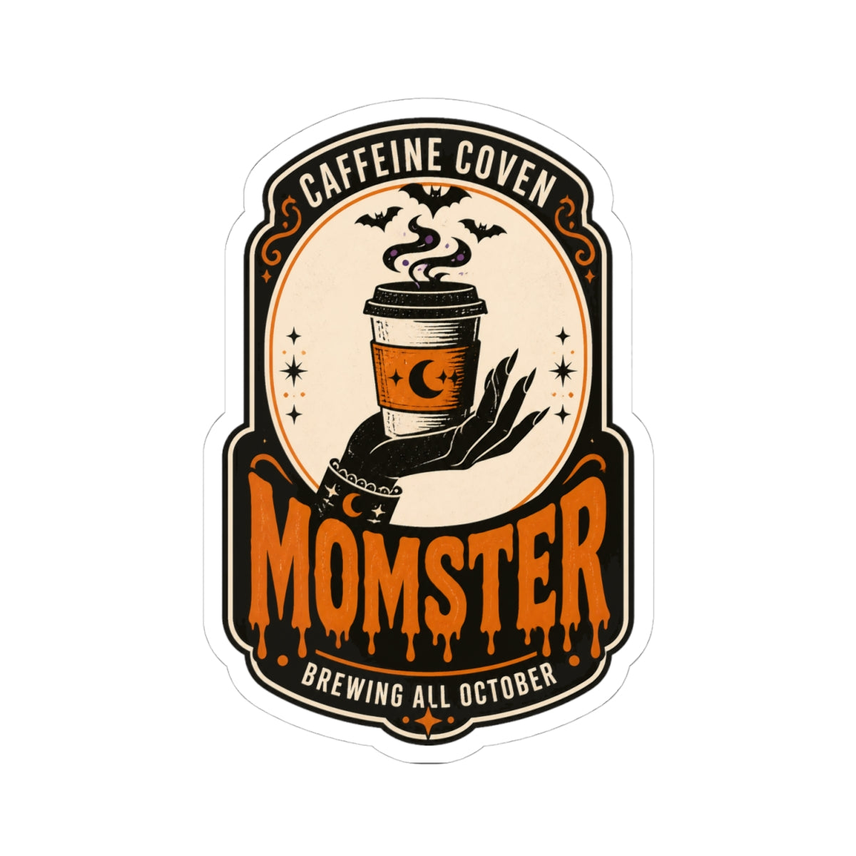 Momster Halloween Coffee Sticker | spooky mom, orange purple gothic