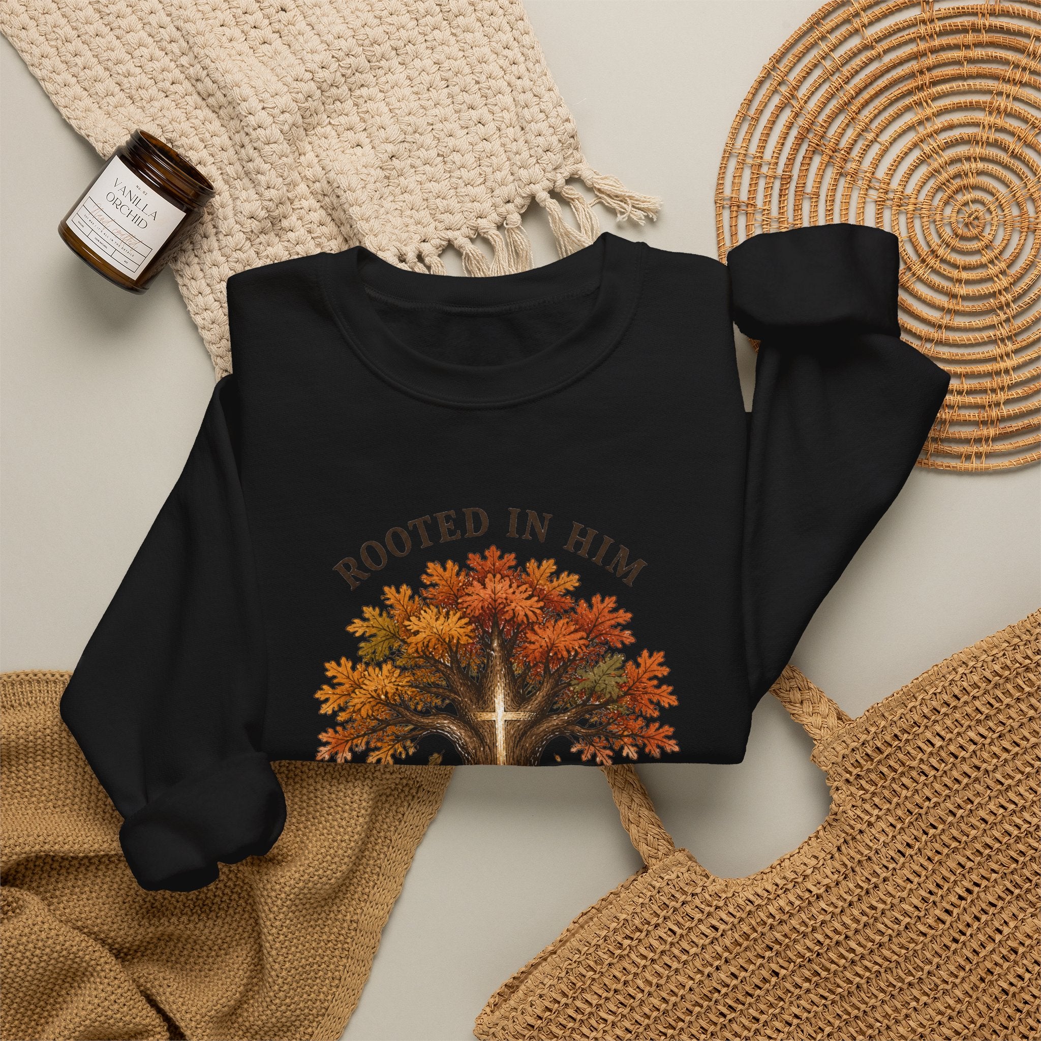 Rooted in Him Tree Sweatshirt | Christian Autumn, Fall Leaves