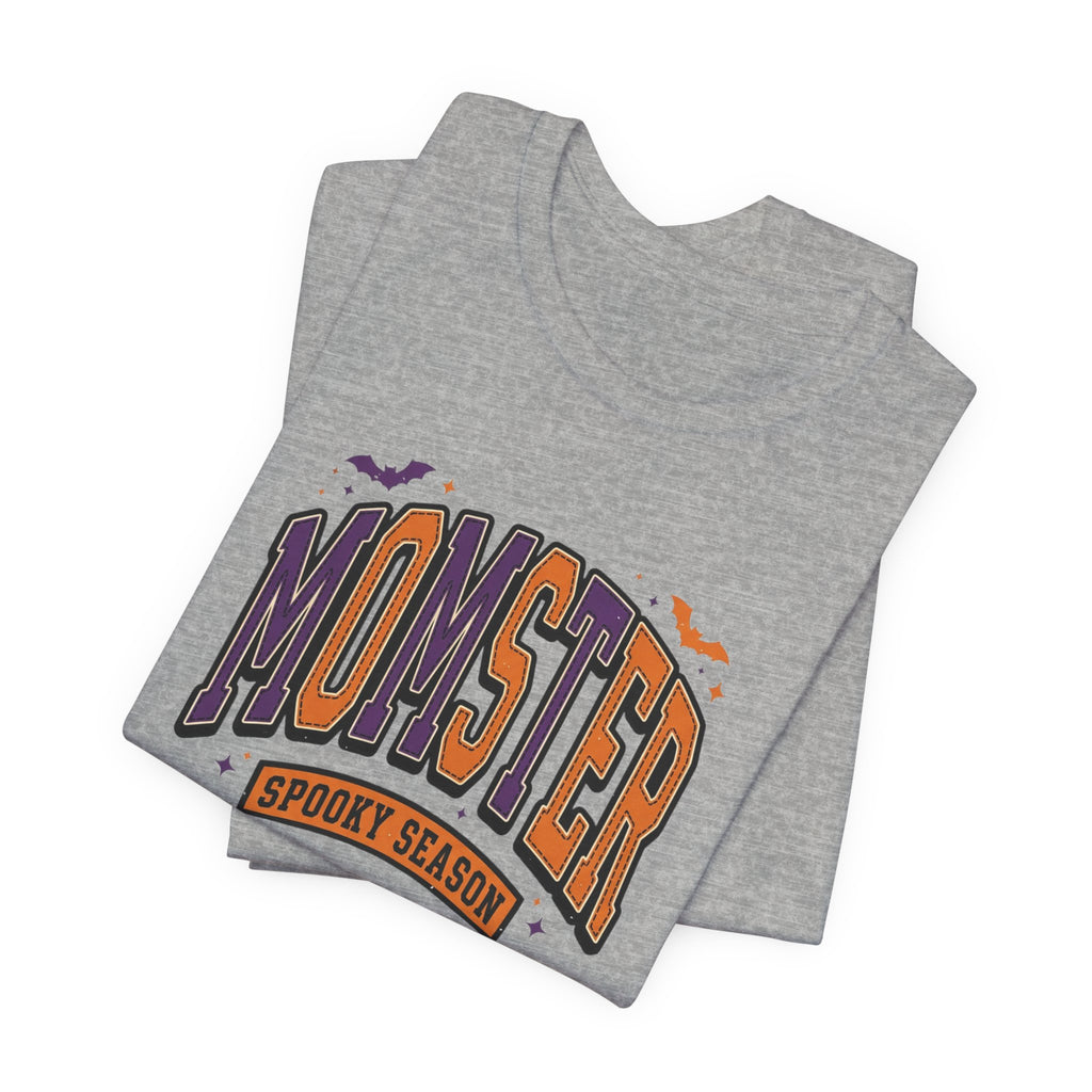 Momster Spooky Season Tee | Halloween Mom shirt, bats, purple & orange