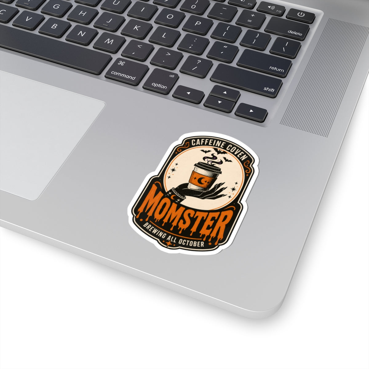 Momster Halloween Coffee Sticker | spooky mom, orange purple gothic