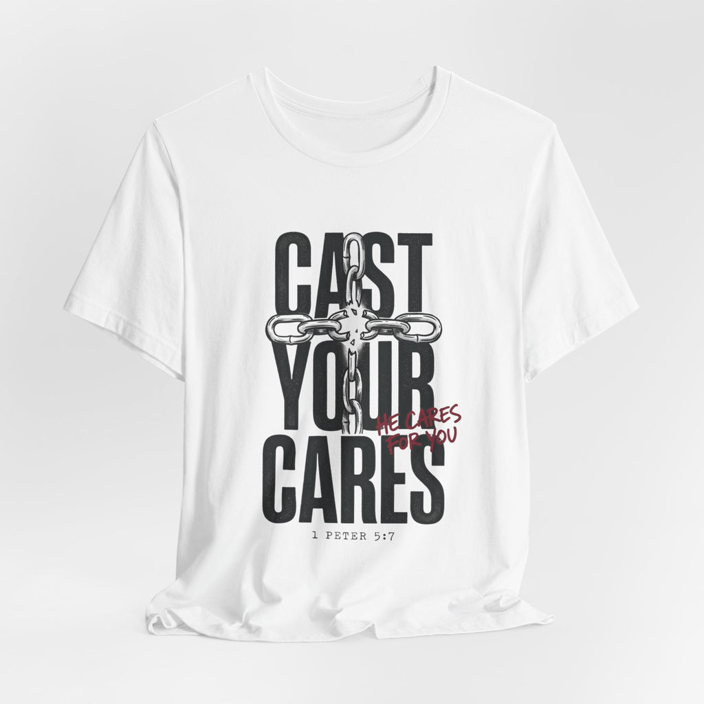 Cast Your Cares Tee | Christian streetwear, scripture cross graphic