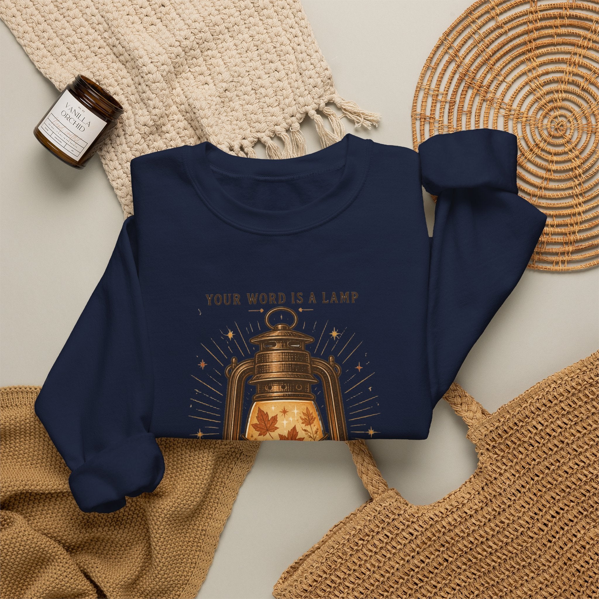 Your Word Is a Lamp Crewneck Sweatshirt | Christian Autumn, Fall Leaves