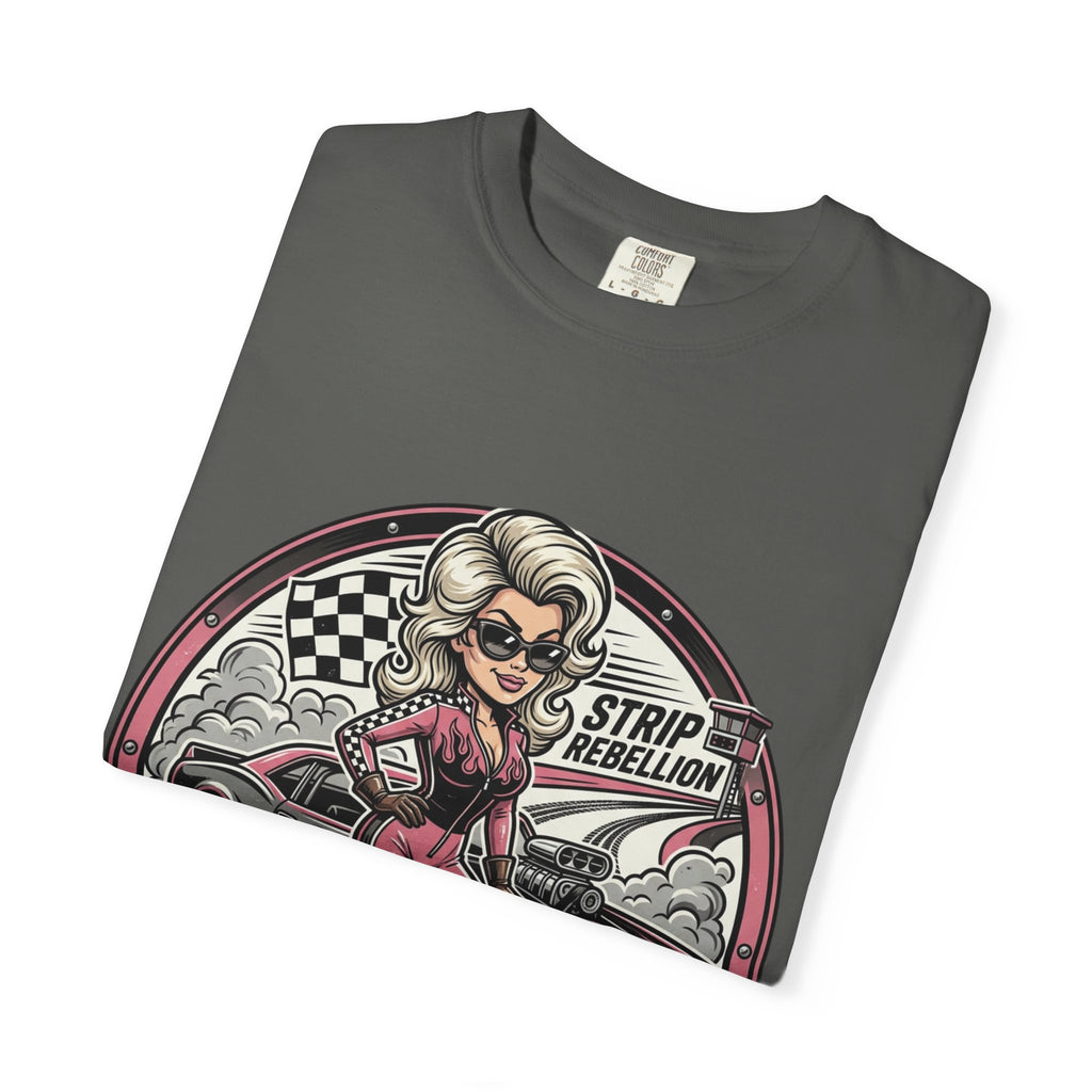 You Just Got Beat By A Girl Racecar T-Shirt — Pinup Girl 'Strip Rebellion' Racing Tee