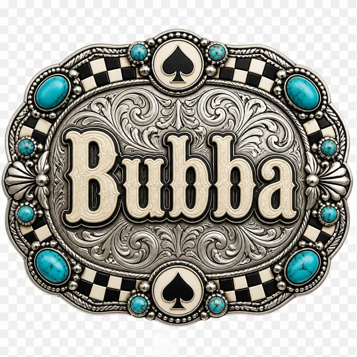 Bubba Checkered Spade Belt Buckle PNG — Digital Download