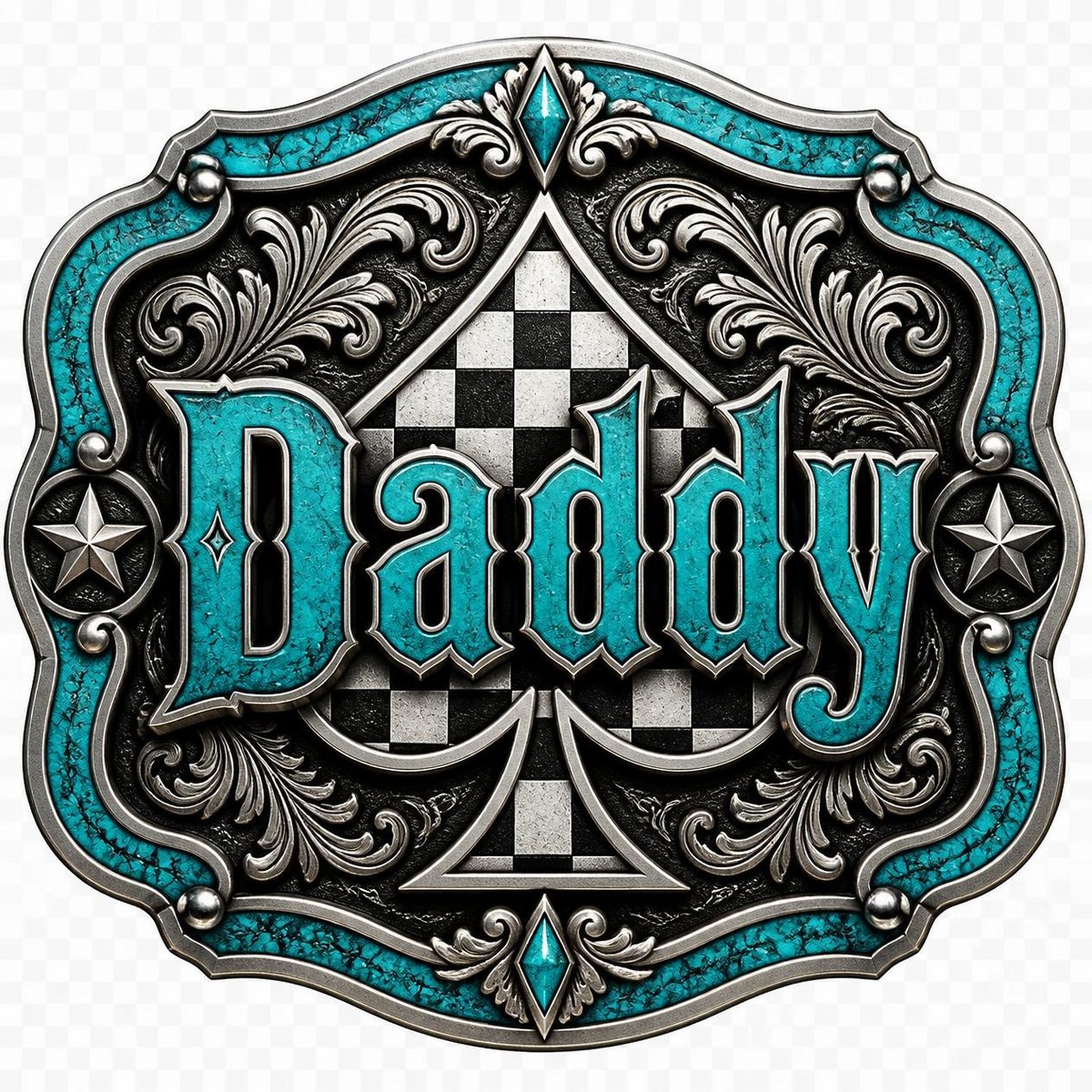 Daddy Checkered Spade Belt Buckle PNG — Digital Download