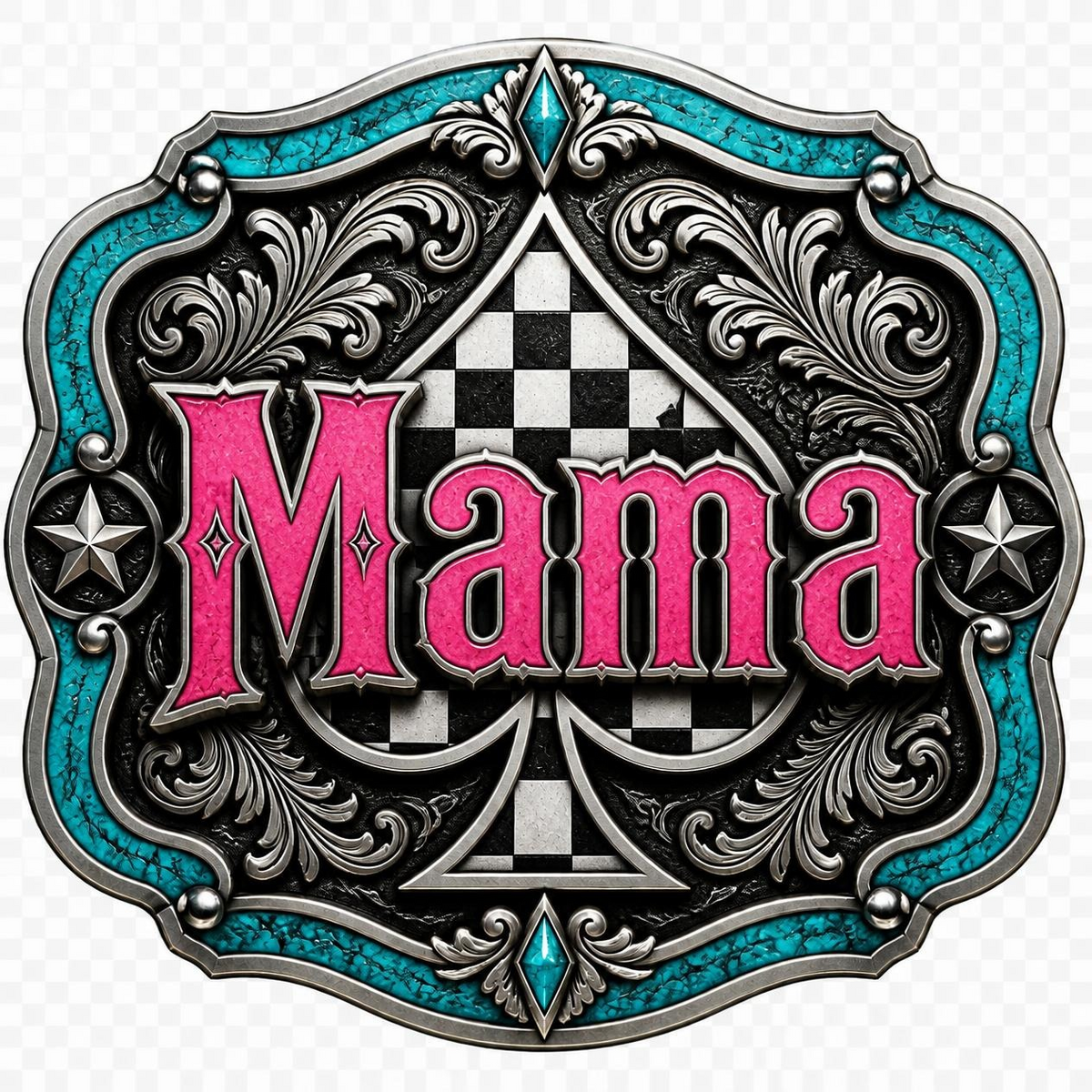 Mama Checkered Spade Belt Buckle PNG — Digital Download