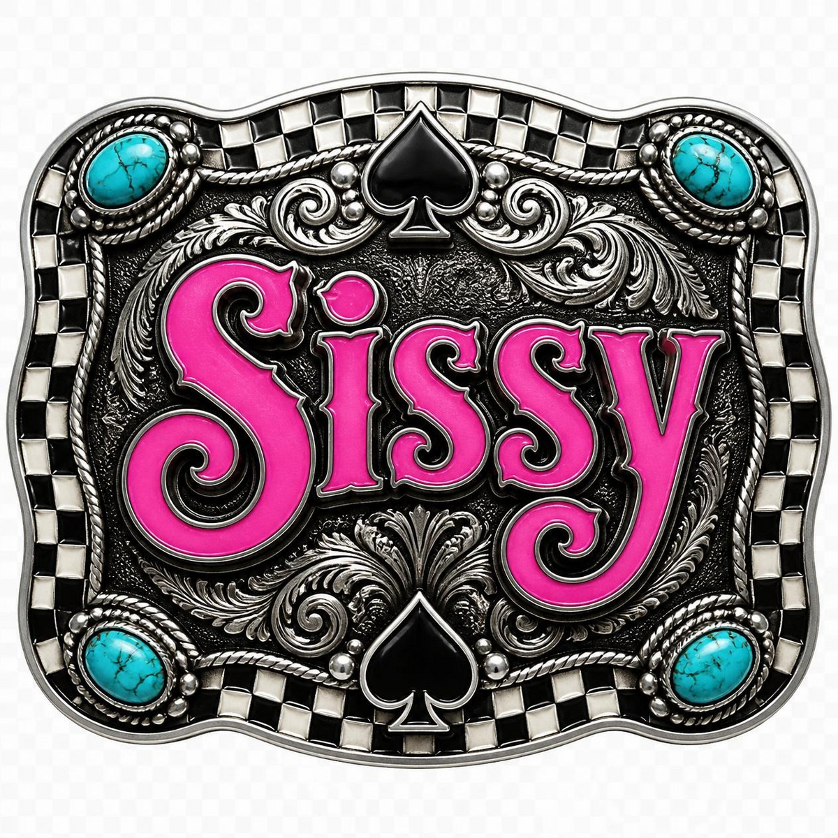 Sissy Checkered Spade Belt Buckle PNG — Digital Download